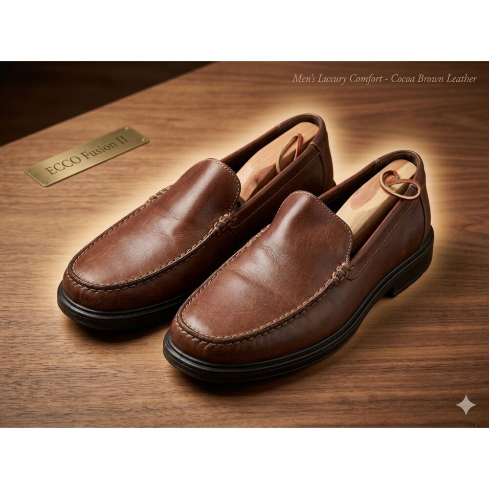 ECCO Fusion II Men's Cocoa Brown Leather Slip-On Moc Toe Loafers
